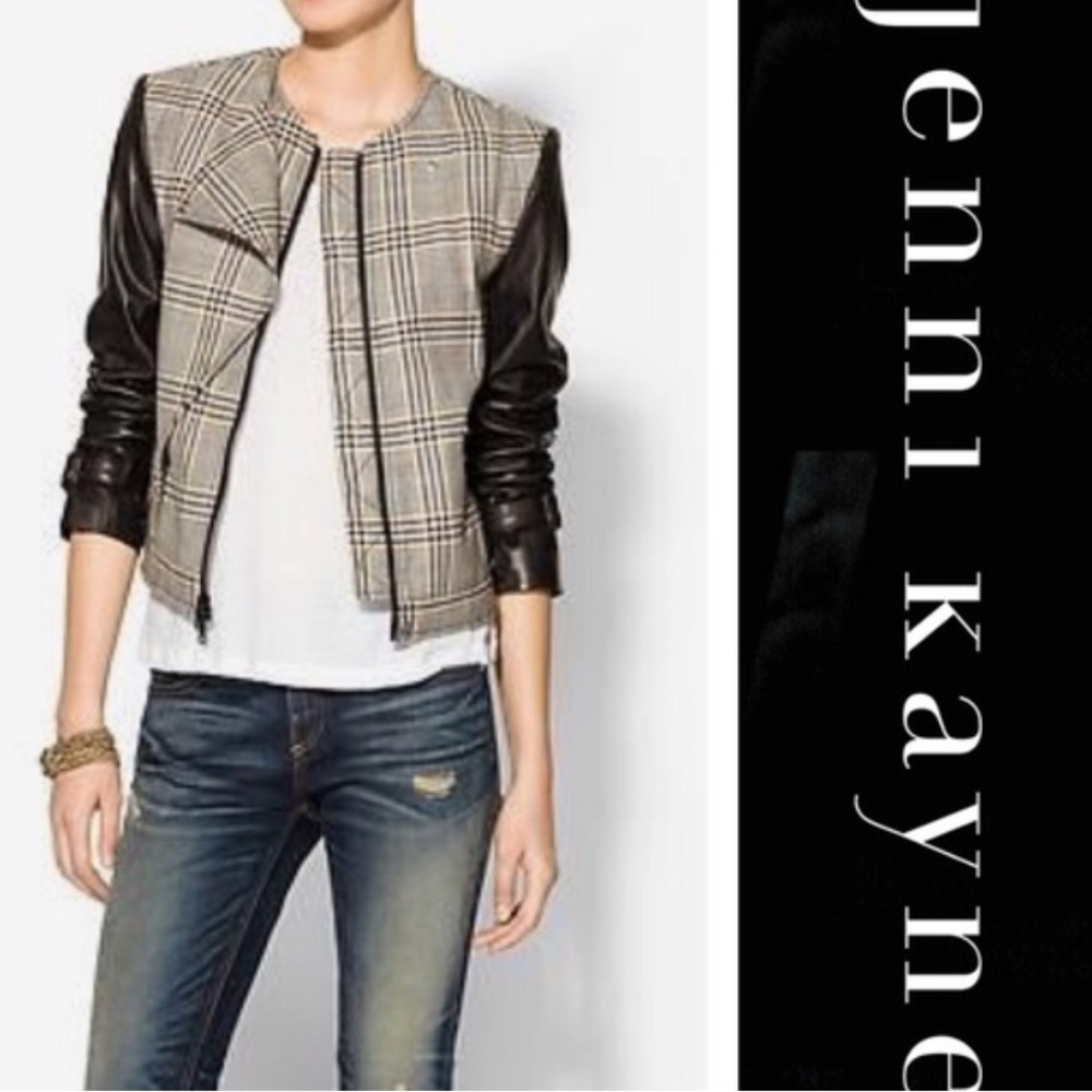 Jenni Kayne Plaid Wool and Leather Moto Jacket